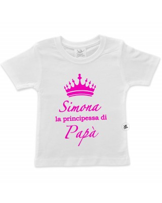 T-shirt bimba con stampa nome e scritta principessa di papà