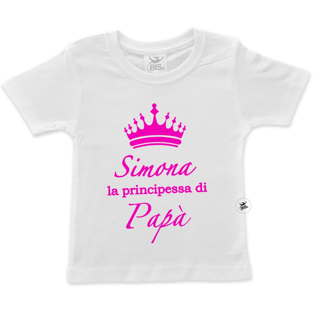 T-shirt bimba con stampa nome e scritta principessa di papà