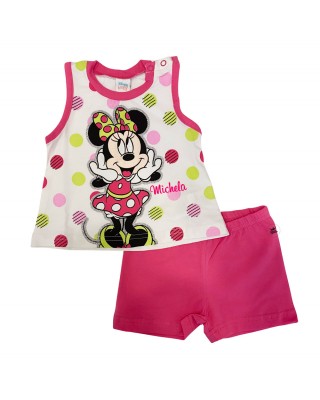 Completino estivo Minnie con stampa glitterata fuxia