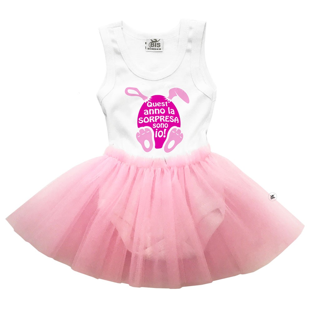 Bodysuit con gonna in tulle "Quest'anno la sorpresa sono io"