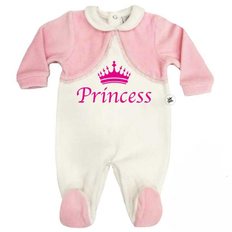 Tutina in ciniglia bianca e rosa "Princess"