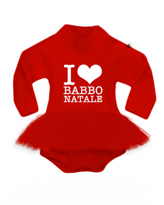 BODY con gonna in tulle rossa "I LOVE BABBO NATALE"