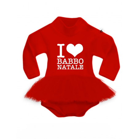 BODY con gonna in tulle rossa "I LOVE BABBO NATALE"