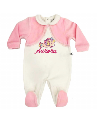 Tutina in ciniglia neonata bianca e rosa BABY UNICORN