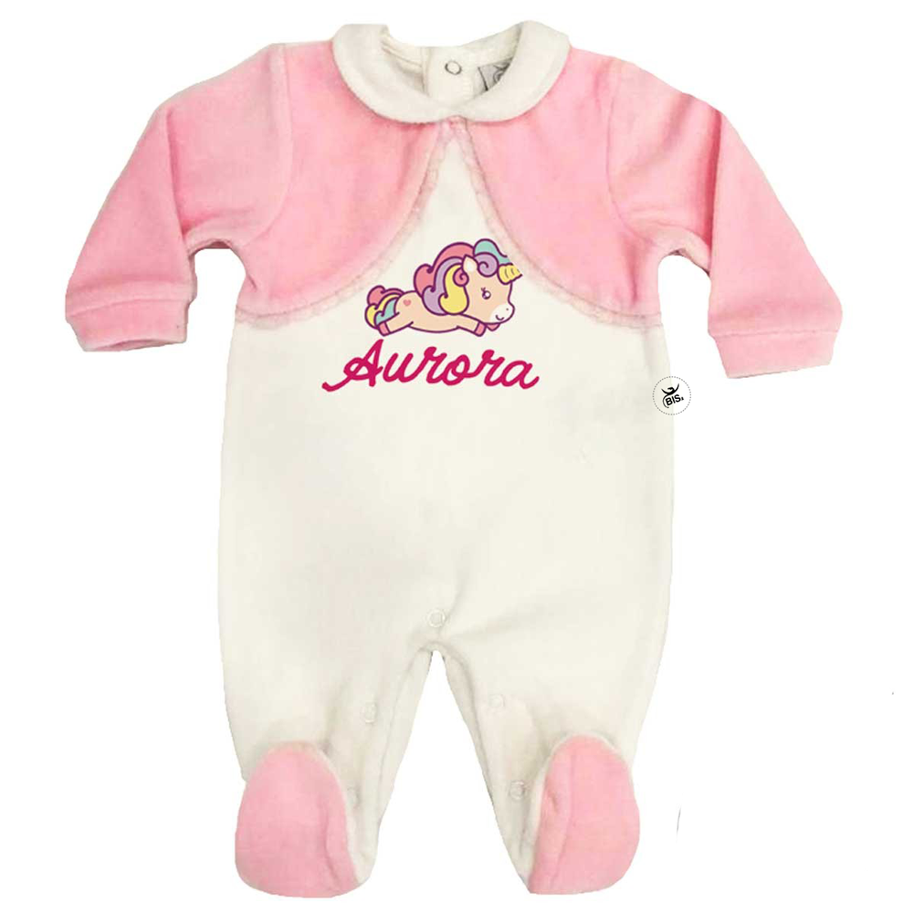 Tutina in ciniglia neonata bianca e rosa BABY UNICORN