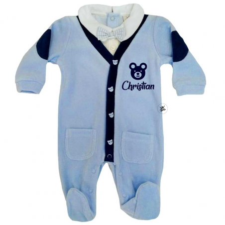Tutone Neonato con papillon e bottoncini personalizzabile con nome e orsetto