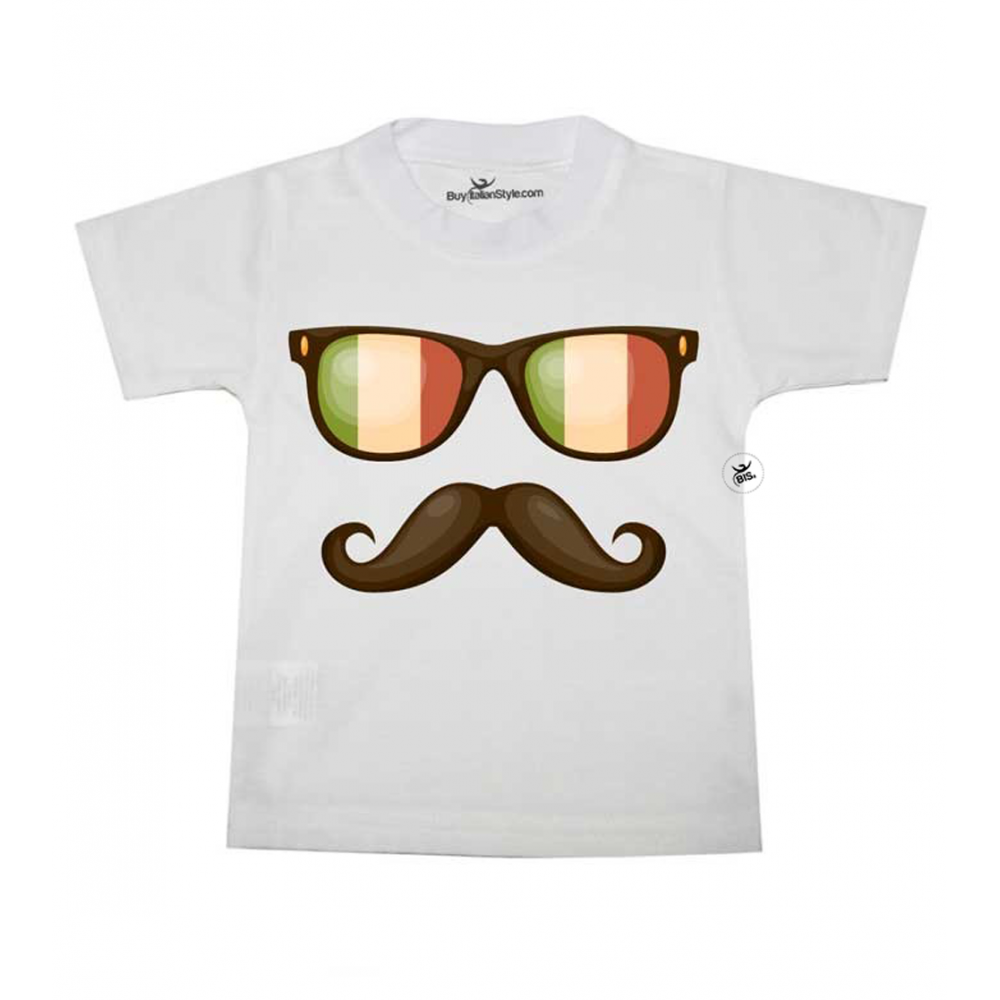 T-shirt bimbo manica corta con occhiali e baffo