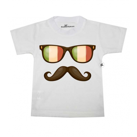 T-shirt bimbo manica corta con occhiali e baffo