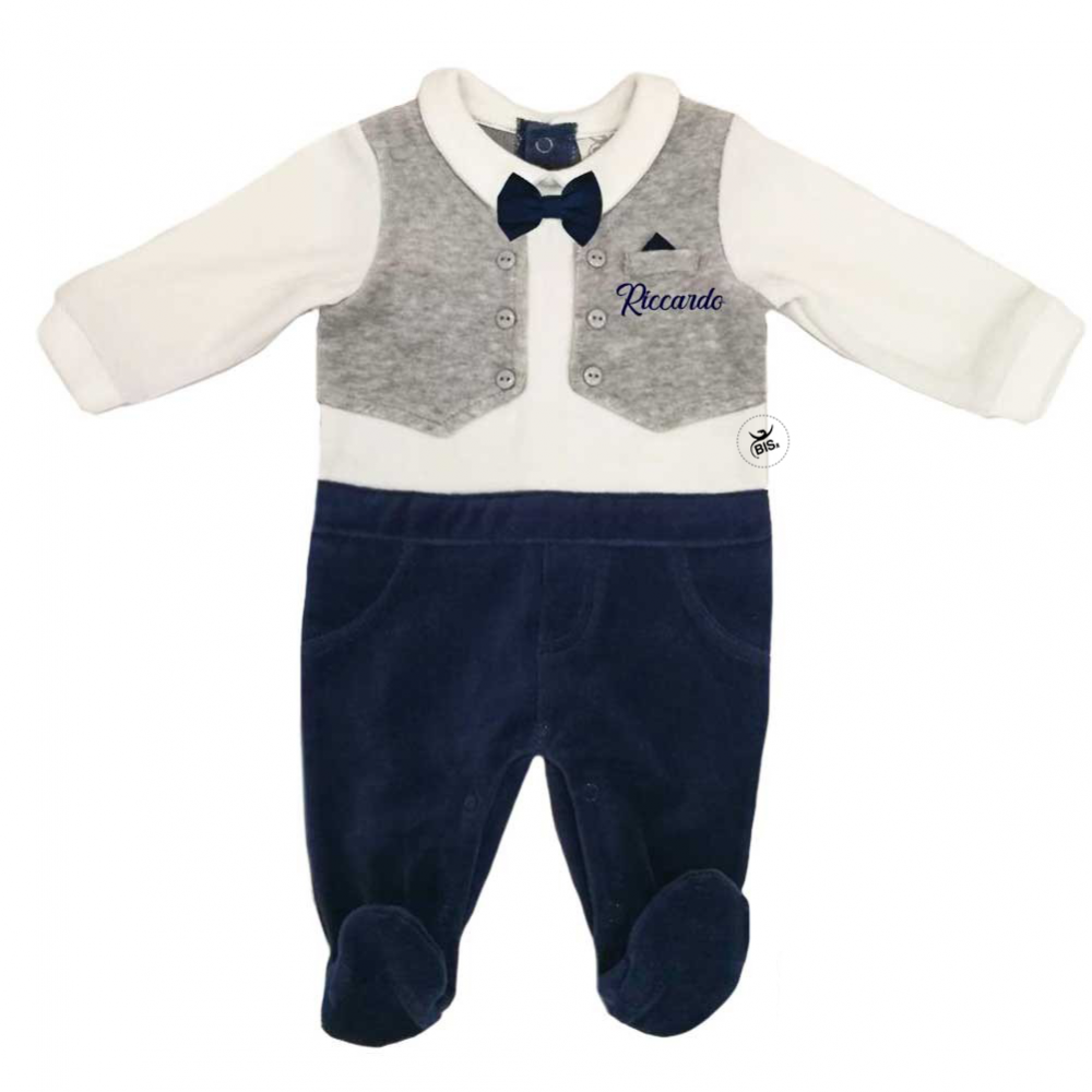 Tutina neonato con gilet e papillon personalizzabile con nome