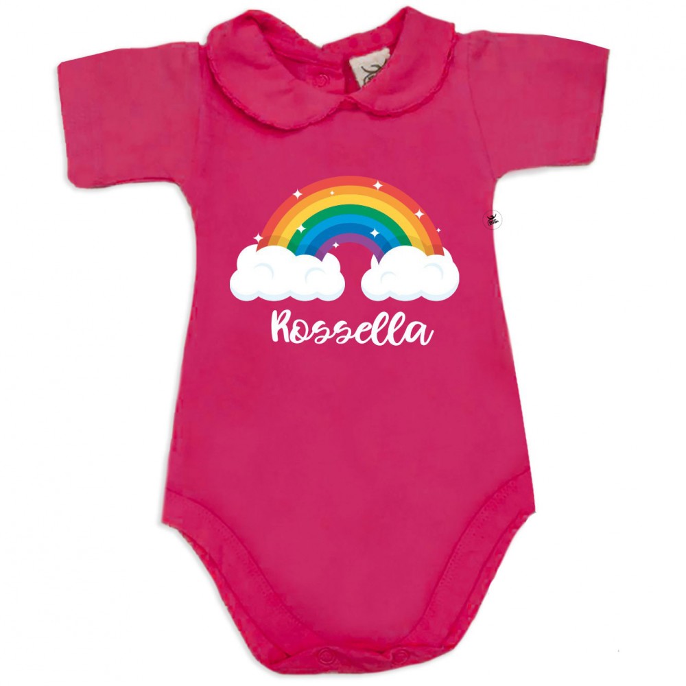 Body neonata colletto con finitura in pizzo  "arcobaleno" da personalizzare