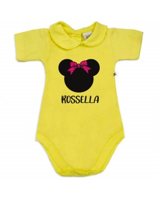 Body neonata colletto personalizzabile "Topina con nome" e fiocco in glitter