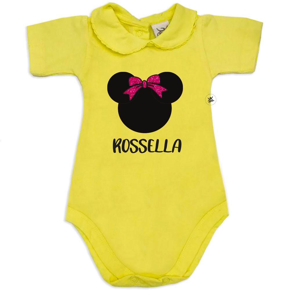 Body neonata colletto personalizzabile "Topina con nome" e fiocco in glitter