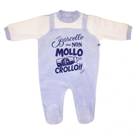 Tutina neonato in ciniglia "Barcollo ma non mollo!"