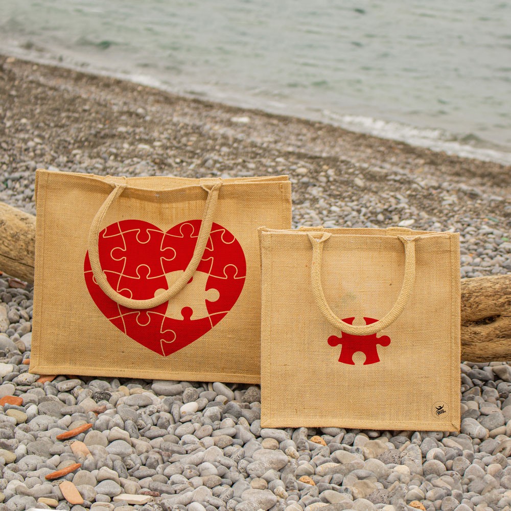 Borsa da Mare bimba in juta naturale "Puzzle"