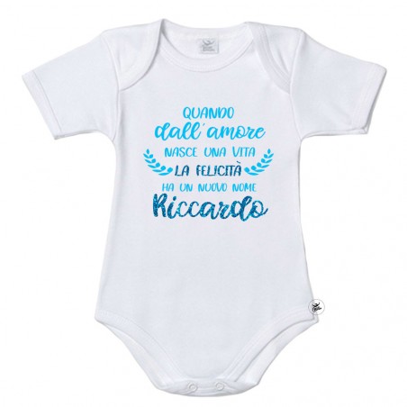 Body neonato/a "La felicità ha un nuovo nome" da personalizzare