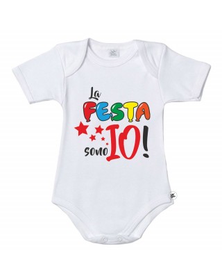 Bodysuit mezza manica   bimbo/a "la festa sono io"