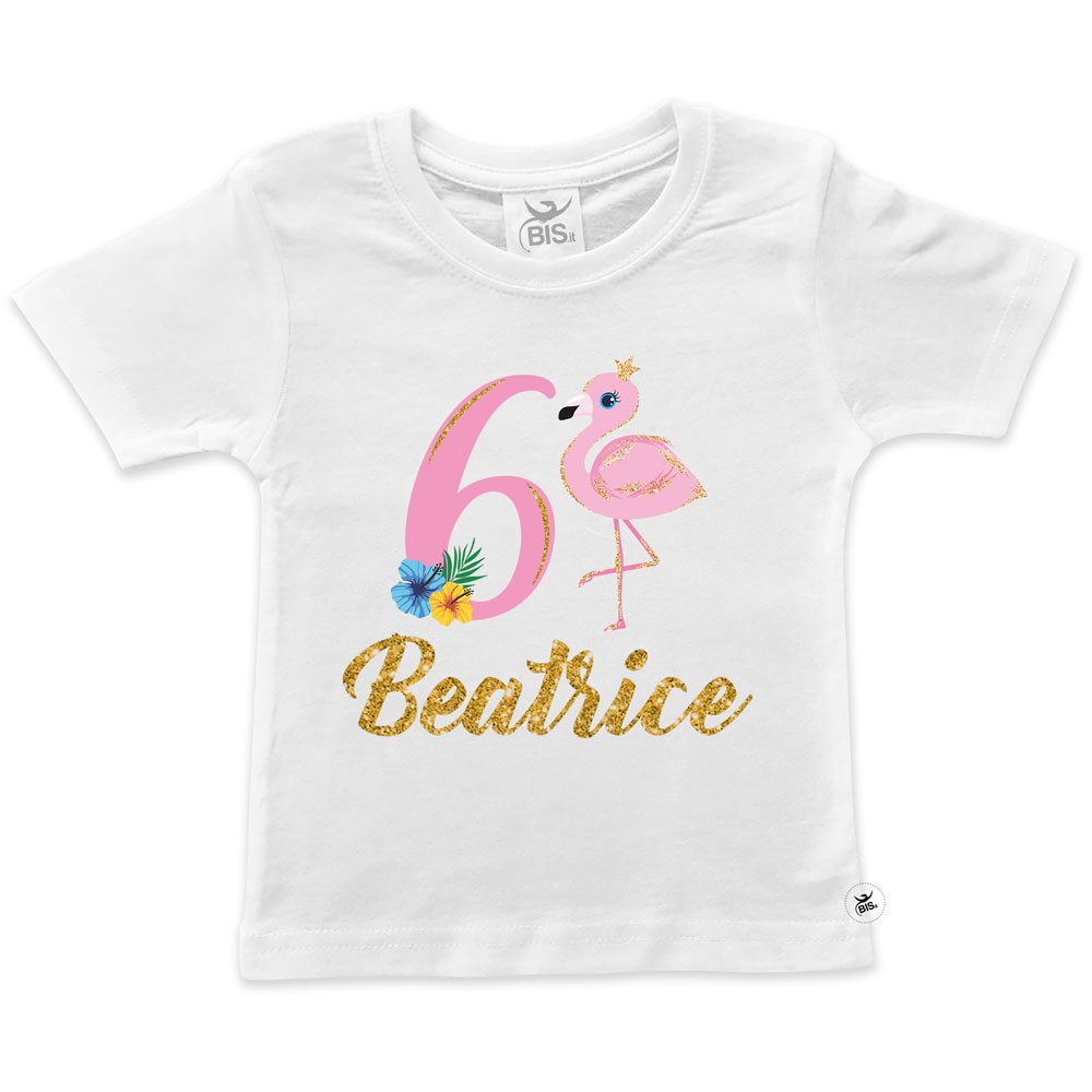 Maglia bimba compleanno a tema FENICOTTERI