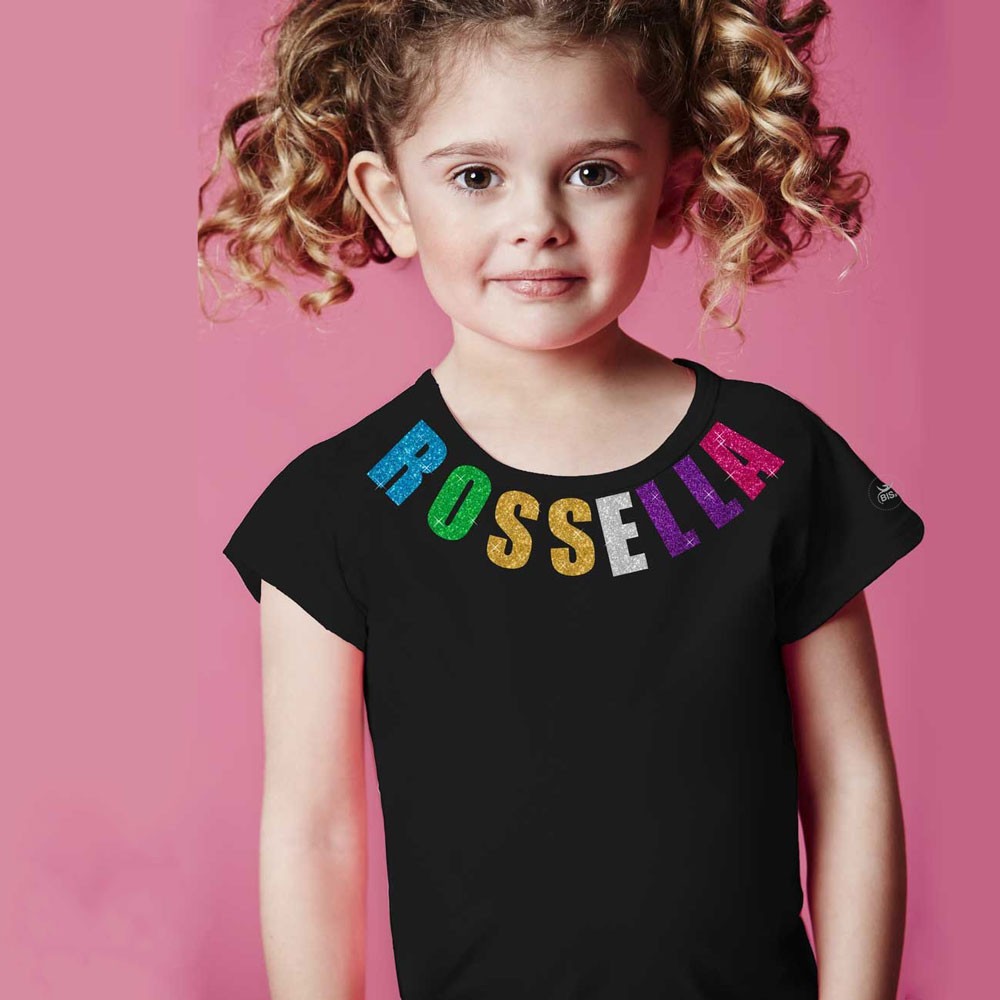 T-shirt bimba manica corta LETTERE GLITTER