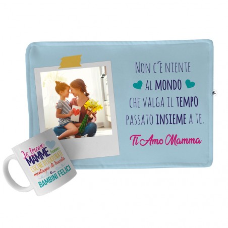 Kit regalo Tovaglietta in tessuto + Tazza  "Ti amo Mamma"