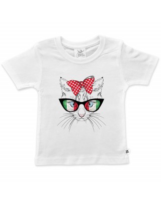 T-shirt bimba manica corta "Gatto con gli occhiali" - Italian style