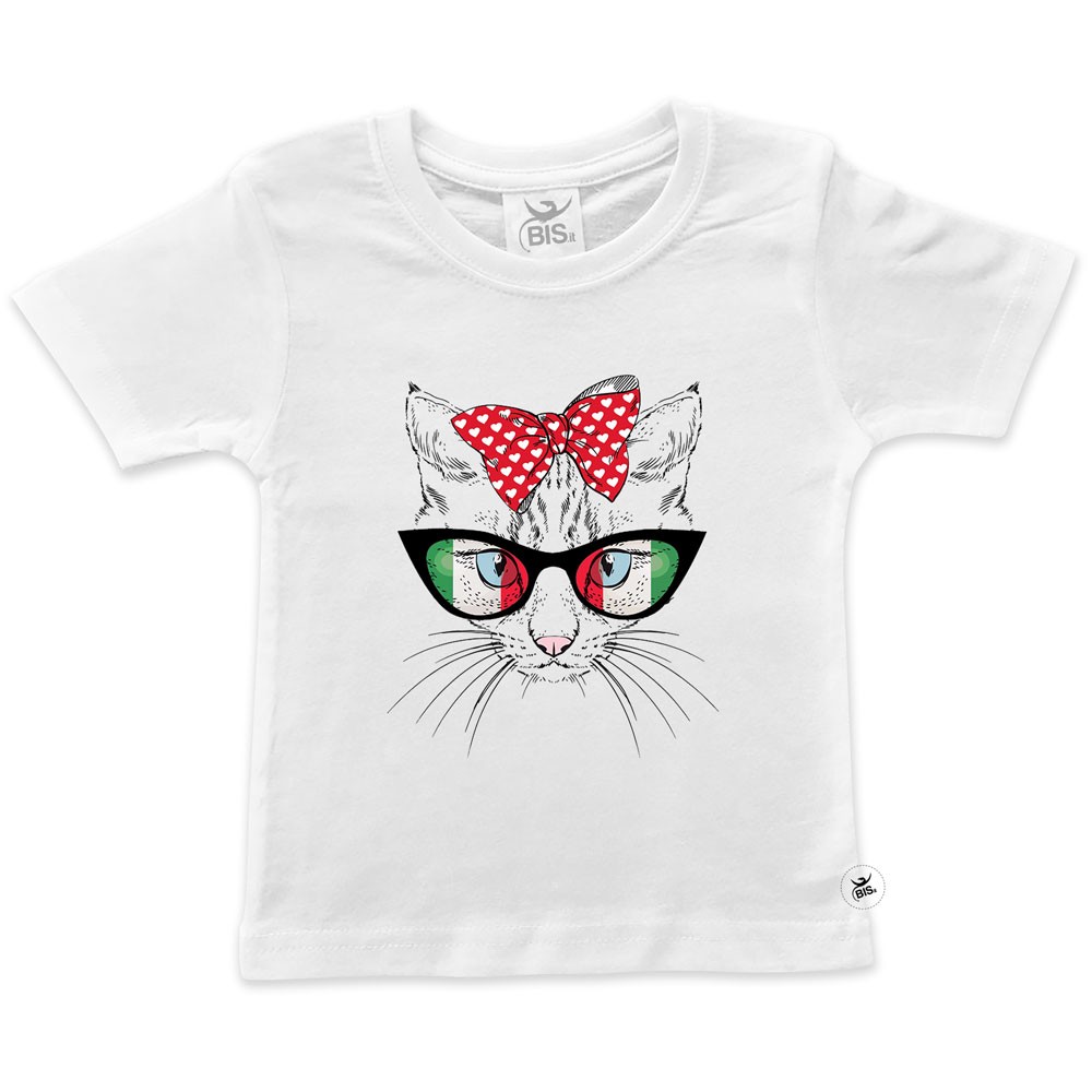T-shirt bimba manica corta "Gatto con gli occhiali" - Italian style