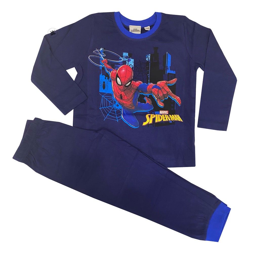 Pigiama estivo bimbo "Spiderman" colletto blu