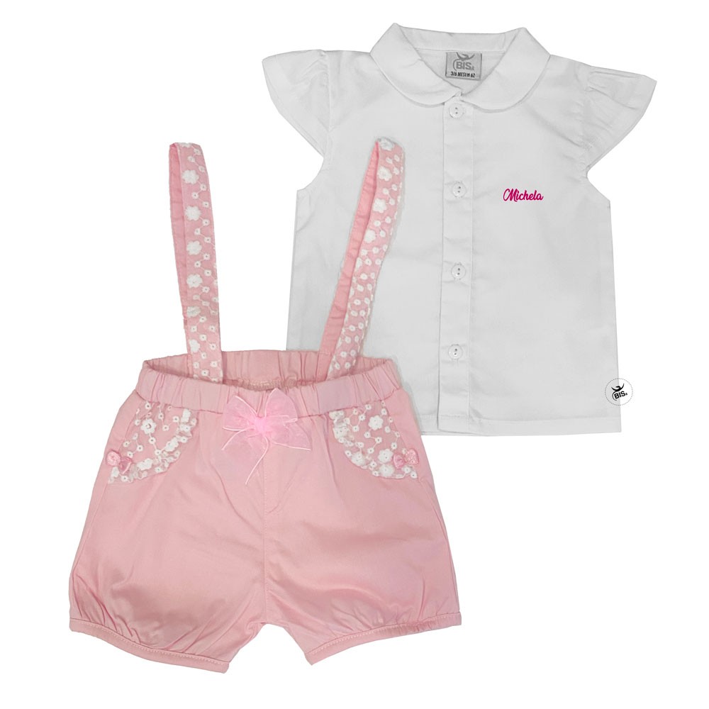 Completo estivo bimba con camicia e salopette