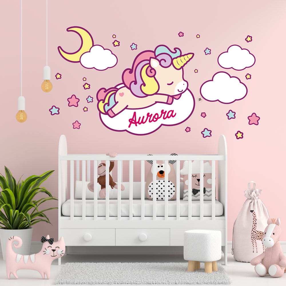 Adesivo murale bambini Unicorno con le ali rosa