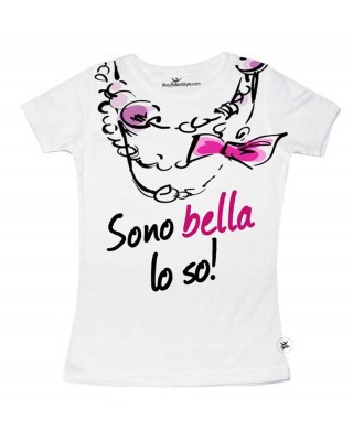 T-shirt bimba con scritta "sono bella lo so"