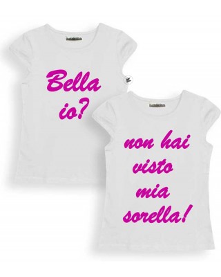 Pack 2 t-shirt manica corta per gemelli  "Bello/a io? Devi vedere mio fratello/sorella"