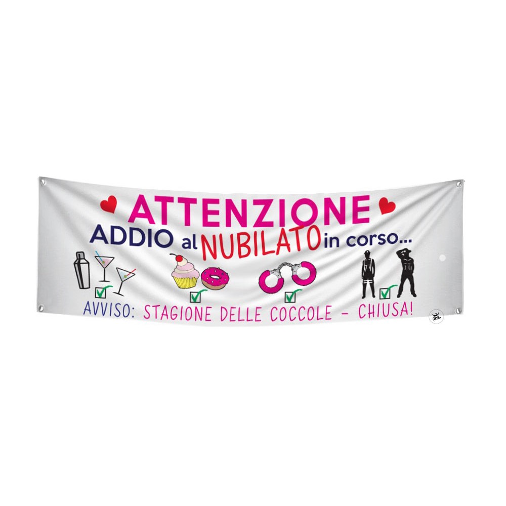 striscione in raso con gioco di addio al nubilato