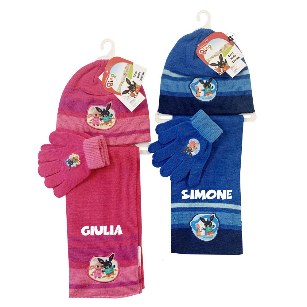 Kit cappellino, sciarpa e guanti "BING" con nome