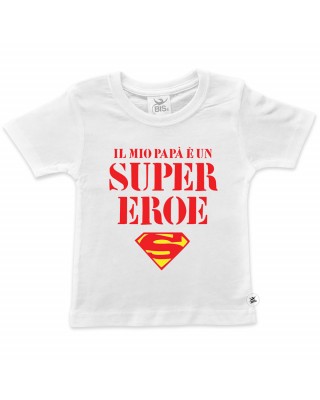 T-shirt bimbo/a manica corta "Il mio papà è un super eroe"