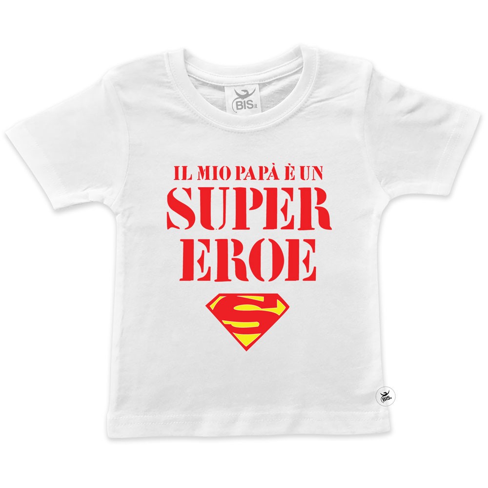 T-shirt bimbo/a manica corta "Il mio papà è un super eroe"