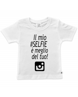 T-shirt bimba mezza manica "Il mio selfie è meglio del tuo"