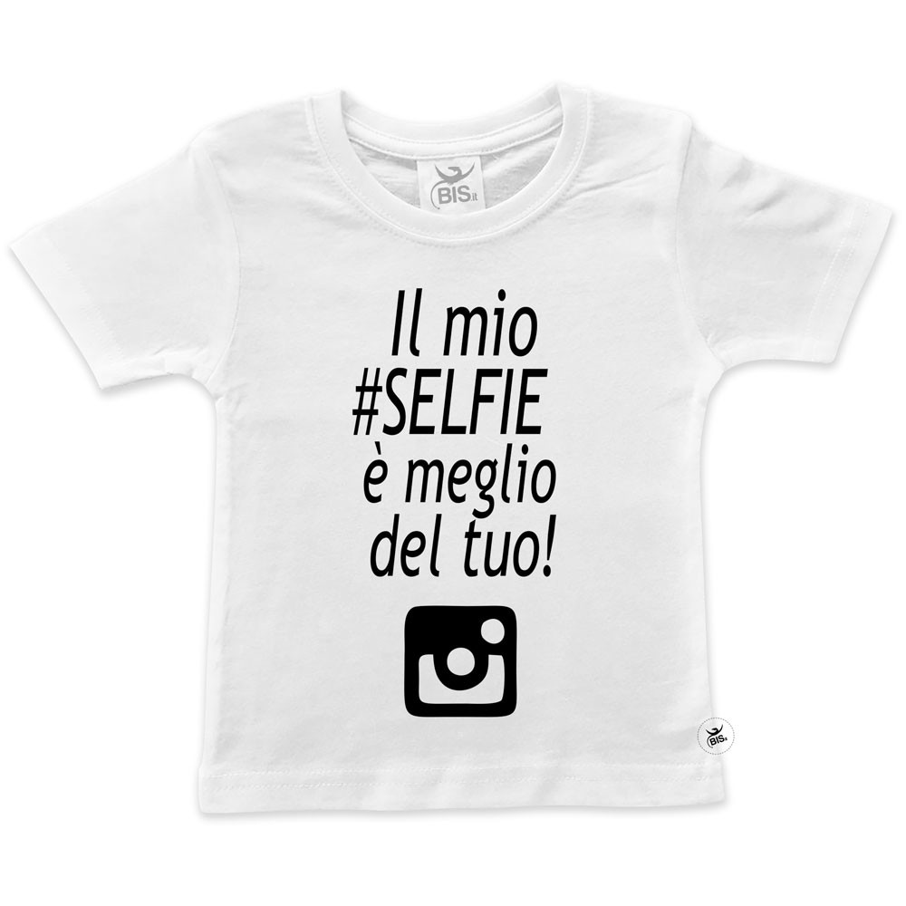 T-shirt bimba mezza manica "Il mio selfie è meglio del tuo"