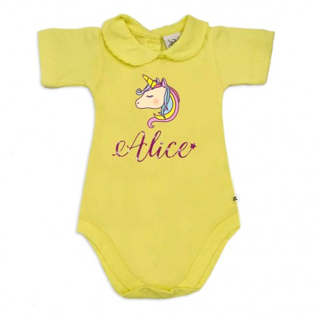 Body neonata colletto con finitura in pizzo  personalizzabile "unicorno e nome"