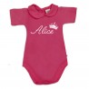 Personalized Baby Girl's Bodysuit with lace-bordered Collar "Name & Cr