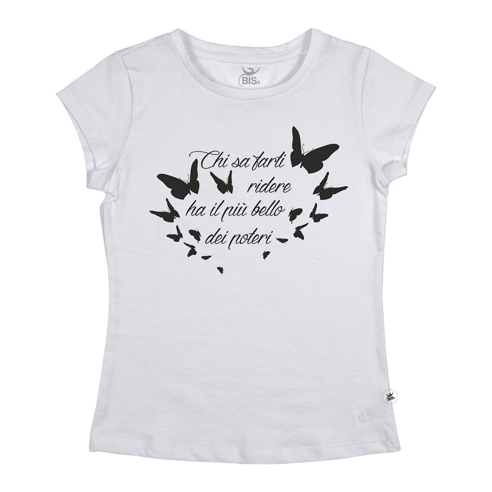 T-shirt donna con scritta e stampa farfalle