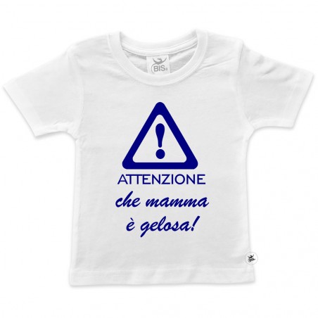 T-shirt bimbo manica corta "Attenzione che mamma è gelosa"