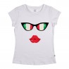 T-shirt donna mezza manica con OCCHIALI con bandiera e KISS