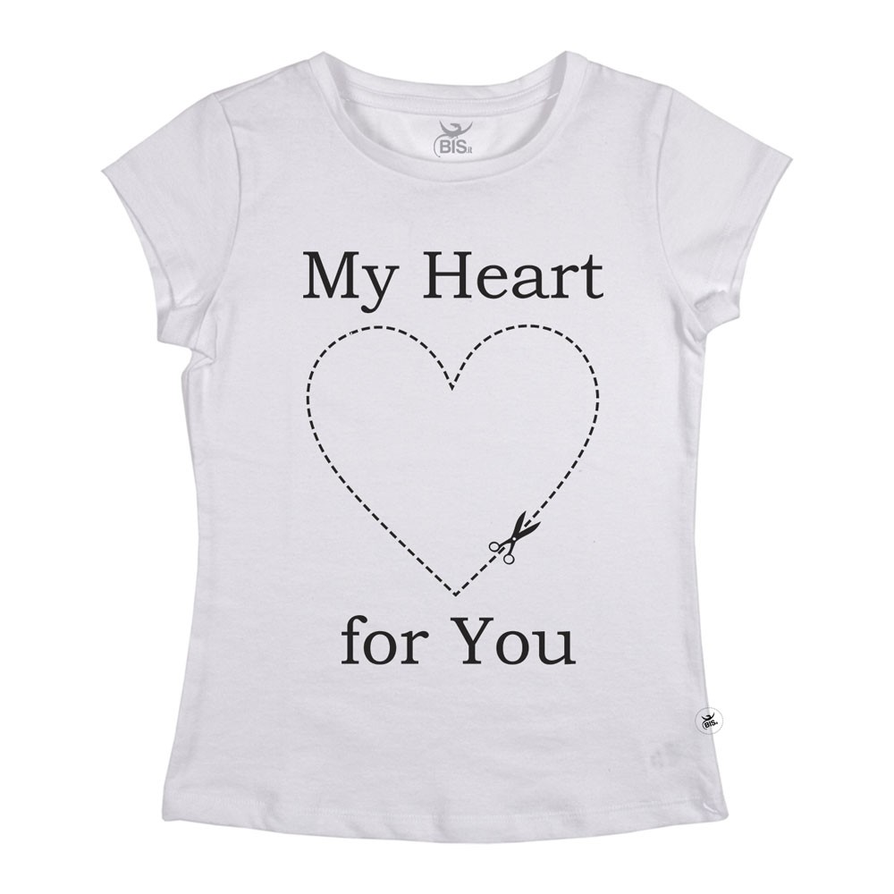 Maglia donna mezza manica "My heart for you" con cuore tratteggiato