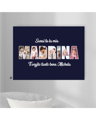 Quadretto Personalizzato Per Madrina O Padrino | Regalo Battesimo Con Disegno Bambino/a E Frase A Scelta | Stampa O Con Cornice 13x18 O 21x29,5