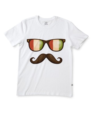 T-shirt uomo mezza manica con occhiali e baffo