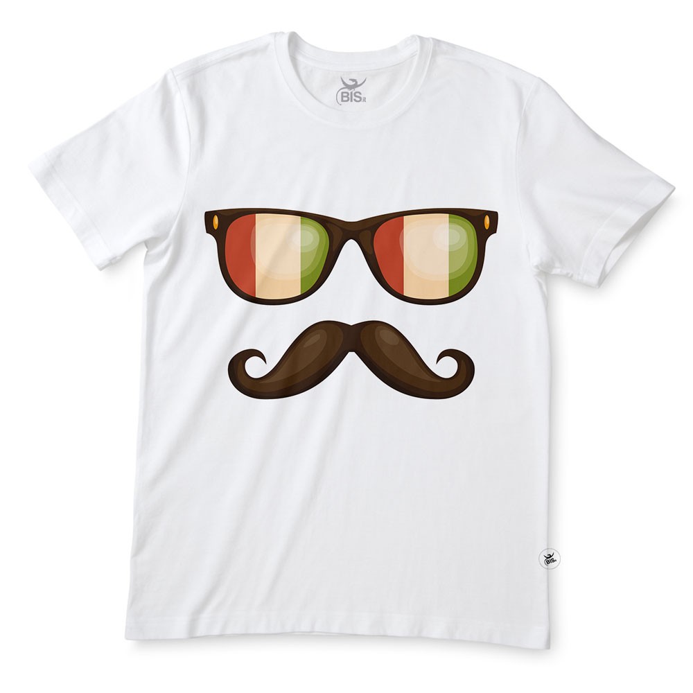 T-shirt uomo mezza manica con occhiali e baffo