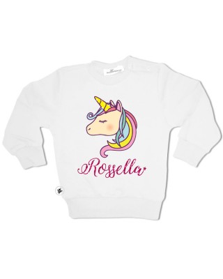 Felpa Bimba con stampa "Unicorno e nome" in glitter