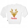 Christmas Little Girl' Sweatshirt "Gold Glitter Reindeer + Name"