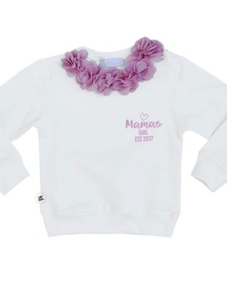 Felpa Bimba con fiori applicati "Mama's girl est" con anno di nascita