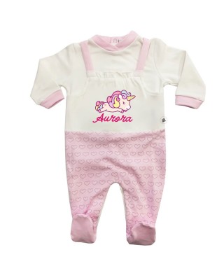 Tutina neonata invernale salopette cuori "Baby unicorn" con nome