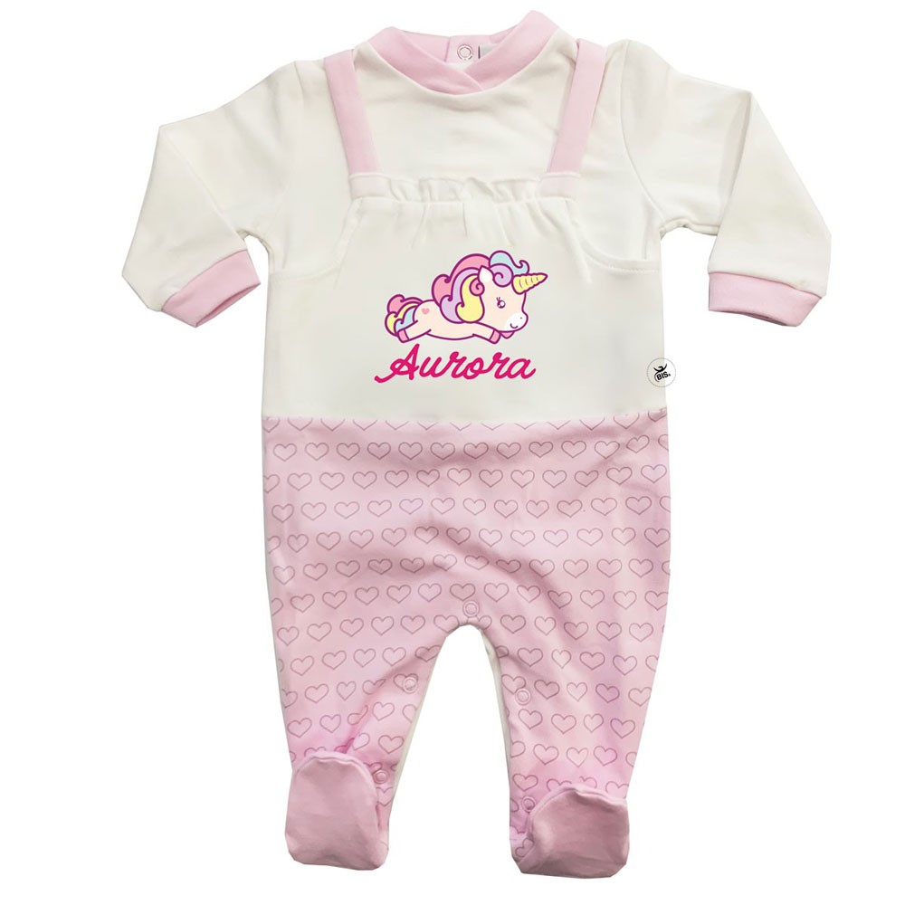 Tutina neonata invernale salopette cuori "Baby unicorn" con nome